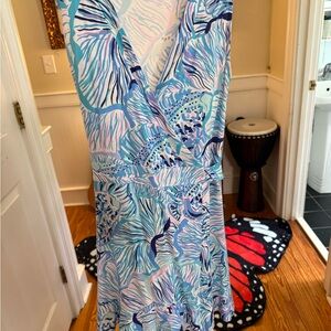 Lilly Pulitzer Blue Patterned Wrap Romper